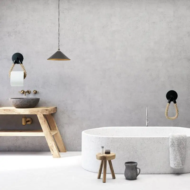 

1PC Black Hemp Toilet Roll Holder Vintage Towel Hanging Rope Toilet Paper Holder Home Hotel Bathroom Decoration Supplies