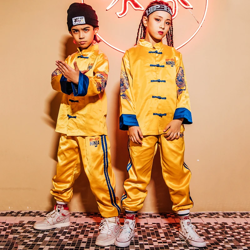 Костюм для танцев в стиле хип хоп детская одежда джазовых девочек костюм желтого