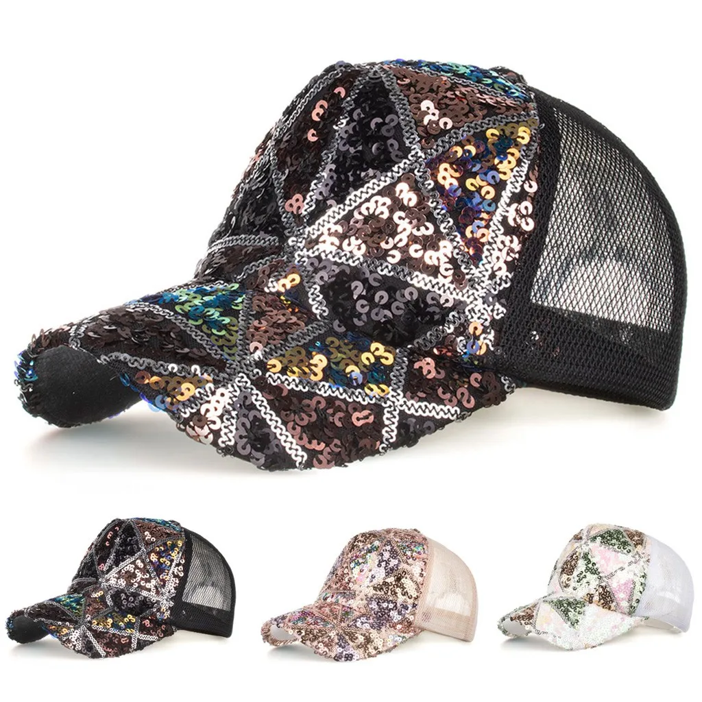 Бейсболка унисекс для мужчин и женщин регулируемая пляжная кепка с блестками в