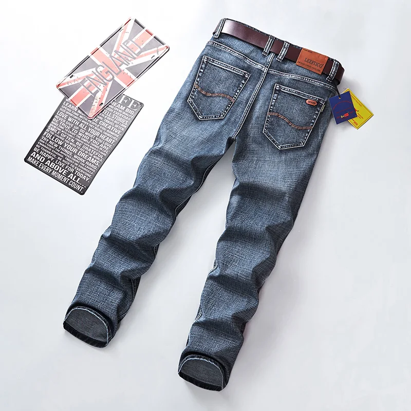 

LEEfiico straight jeans men's cultivate one's morality business casual pants male new winter spring popular logo grey