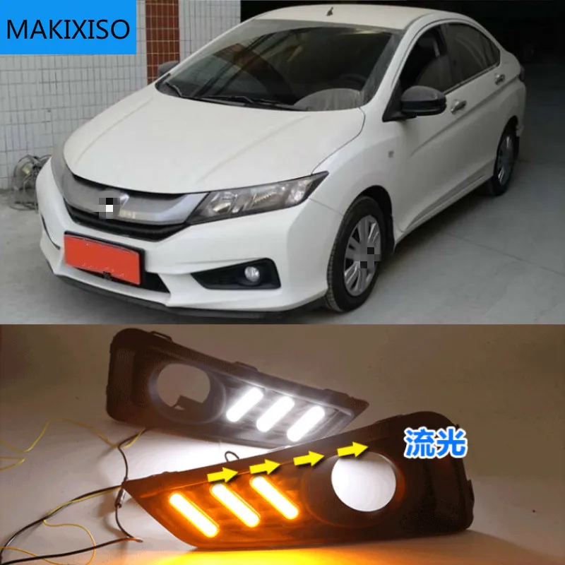 

1 комплект для Honda City 2015 2016 DRL Дневной светильник LED DRL с поворотник противотуманных фар Реле Дневной светильник Тюнинг автомобилей