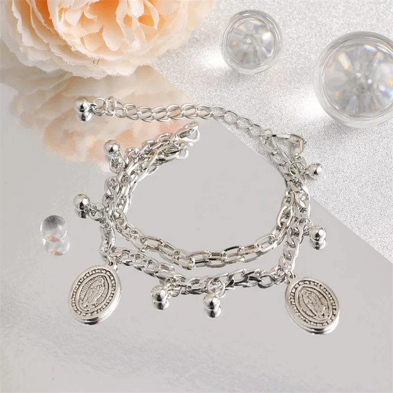 

EN Gothtic Silver Color Anklet Cross Women Men Chain Ankle Bracelet Gifts Heart Coin Anklets Bangles Leg Bracelets Foot Jewelry