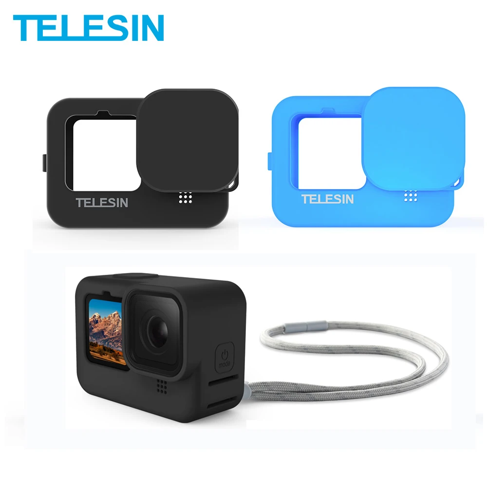 Защитный силиконовый чехол TELESIN + крышка объектива регулируемый ремешок на