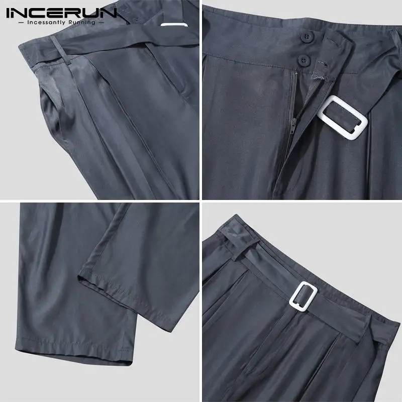 

Fashion Men Casual Pants Solid Color Joggers Streetwear With Belt Harem Trousers 2021 Pockets Loose Pantalones Hombre INCERUN