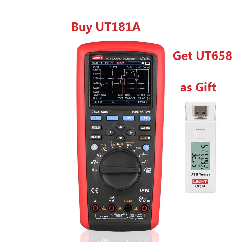 2 канальный термопара мультиметр True RMS 3 5 ''TFT LCD тест потока дб USB UT181A|multimeter