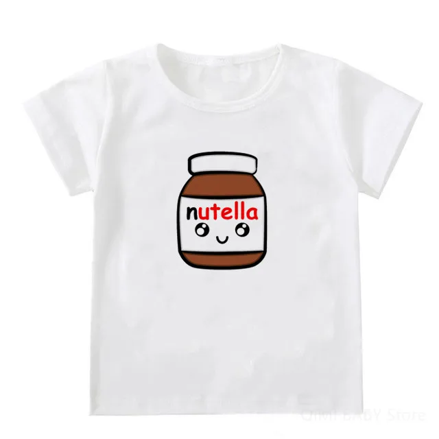 Kawaii Nutella Print Kids Tshirt Funny Toddler Boys Girls Short Sleeve T-shirt Fashion Children Casual O-neck T Shirt Tops | Мать и