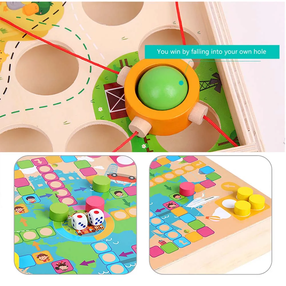 

Wood Creative Pull Ball Tabletop Game Maze Toy Double-Sided Puzzle Board Games Flying Chess Toys Intellectual Strength Training