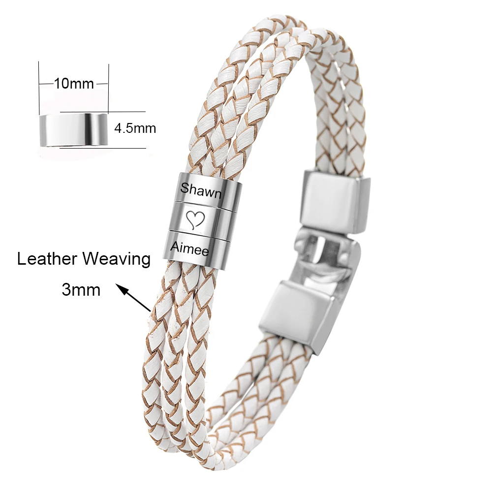 

Genuine Leather Rope Braided Bracelet for Women Stainless Steel Custom Personalized Engrave Name Men Jewelry Family Lovers Gifts