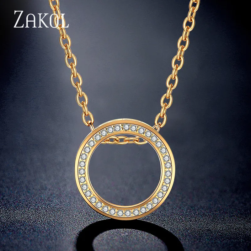 Gold Necklace ZAKOL Лидер продаж розовый круг цвет золотой циркония Кристалл Модные серьги ожерелье набор для элегантных женщин Свадебные украшения FSSP3016 - Окраска металла: Gold Necklace