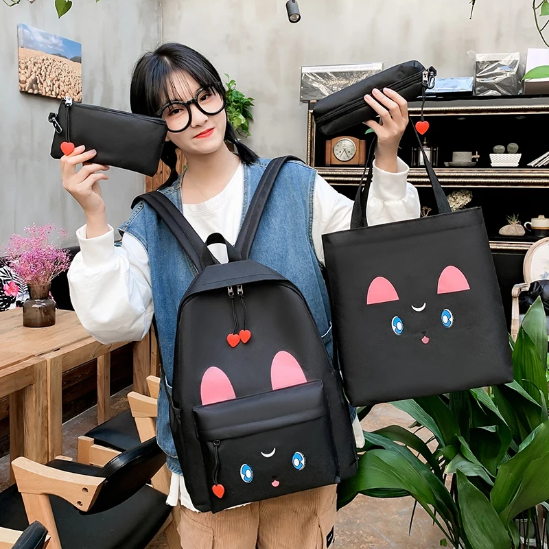 Женский рюкзак kawaii из 4 предметов Детский милый школьный Холщовый дорожный