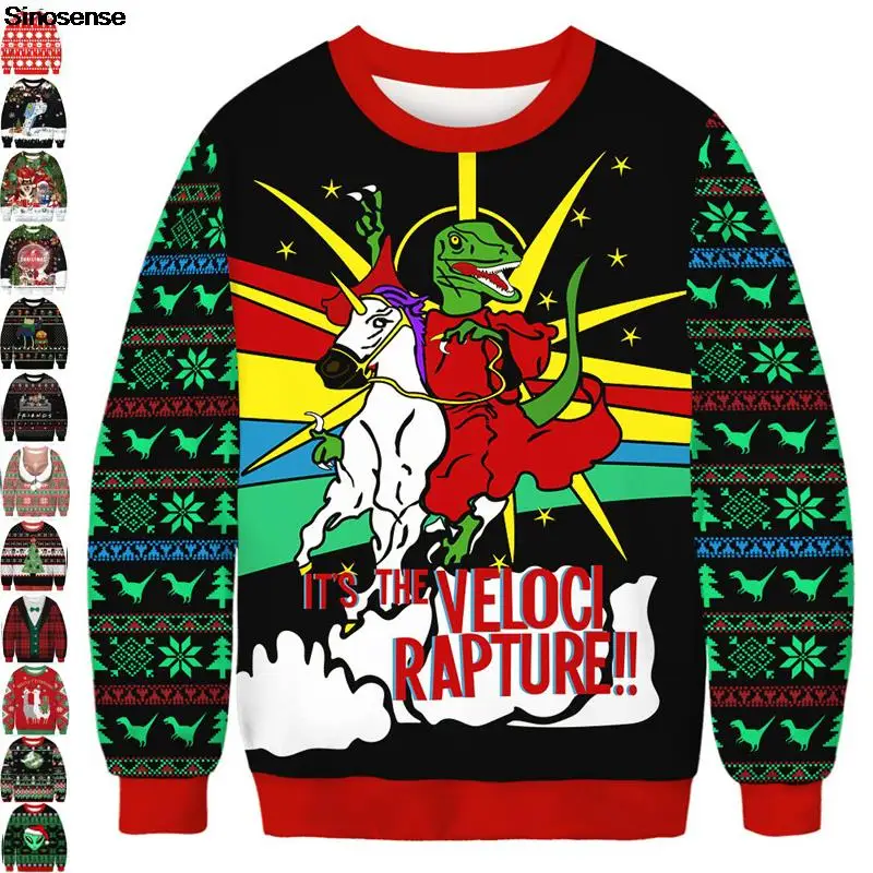 

Мужской и Женский Рождественский свитер с динозавром, свитер с единорогом, страшный Рождественский пуловер, джемперы, топы для пар, праздни...