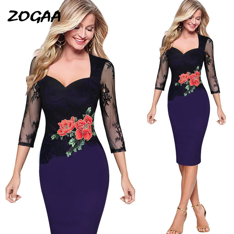 ZOGAA большого размера 3XL 4XL 5XL квадратный воротник юбка карандаш платье 2020 Новая