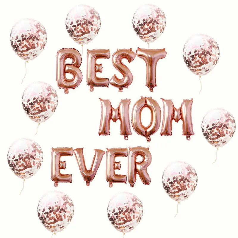 

Воздушные шары из фольги с надписью «Best MOM Ever», 16 дюймов, воздушные шары с конфетти цвета розовое золото, для дня рождения мамы, Дня матери, ук...