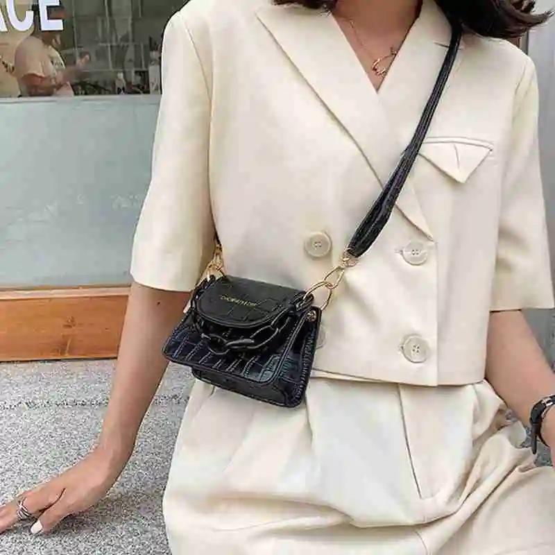 

Pu Tote Mini Crossbody Handbag Casual Acrylic Chain Women Shoulder Bag Popular Simple Female Daily Bag