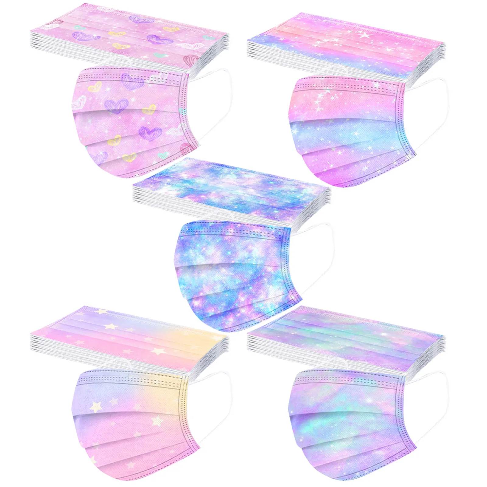 

50pcs Children Gradient Star Printed Disposable Mask Industrial 3ply Ear Loop Kids Disposable Facemasks Mascarillas Nios
