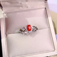 925 pure silver chinese style natural akase red coral womens fashion classic plant pattern adjustable gem ring fine jewelry sup