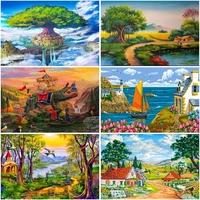 gatyztory oil painting by number forest house landscape diy pictures by numbers for adults children kits drawing on canvas home