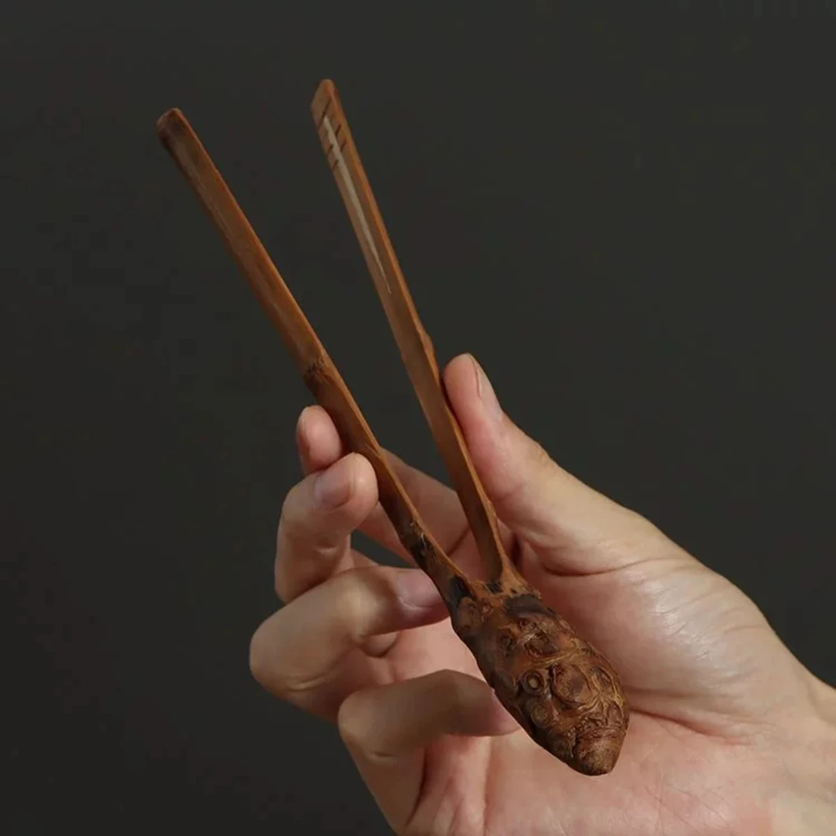 Juego de t&eacute; de ra&iacute;z de bamb&uacute;, accesorios para la ceremonia del t&eacute;, cinco piezas naturales hechas a mano, pinza para t&eacute;, saucer de aguja de t&eacute; con fugas-5
