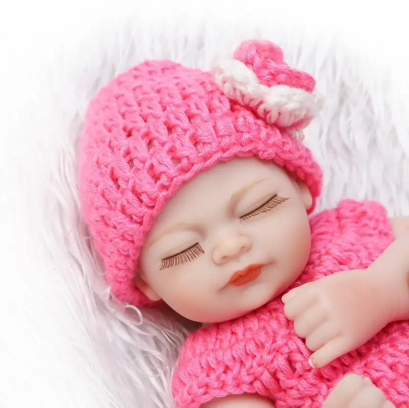 

26cm Mini Sleeping Baby Reborn Doll Girls Toys Closed Eyes Silicone Newborn Baby Alive Boneca In Pink Dress Waterable Bath Dolls