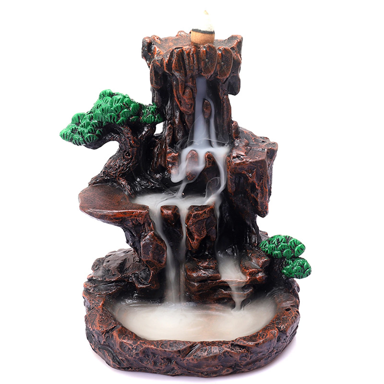

Back Flow Incense Waterfall Back Flow Incense Burner Holder Mountain River with 60 Cone Crystal Balls for Home Decoration