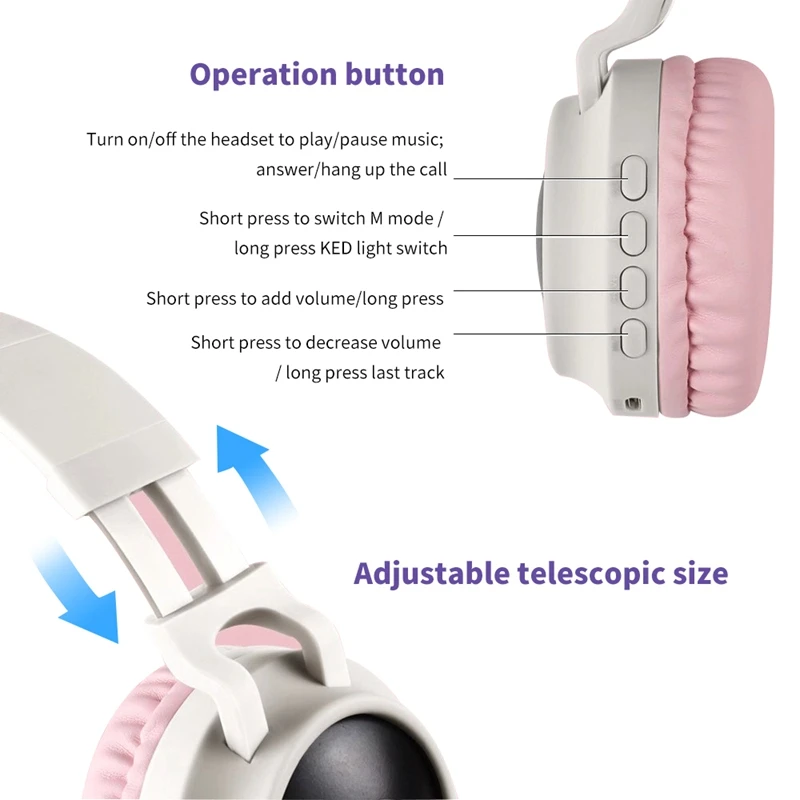 Bluetooth стерео кошачьи наушники мигающие светящиеся кошачьи наушники игровая гарнитура наушники 7 цветов светодиодный светильник