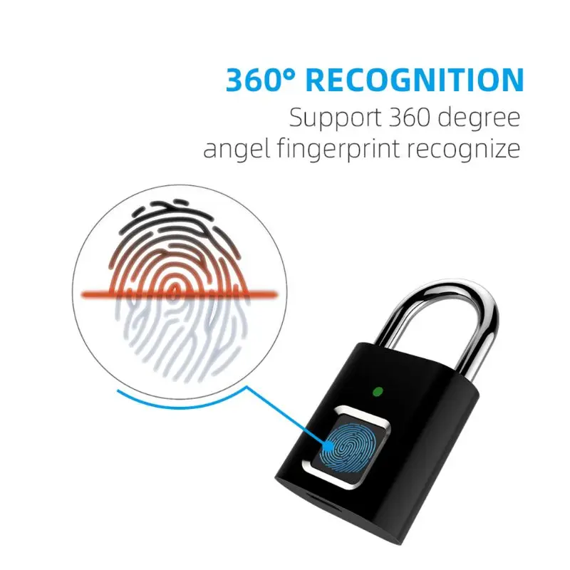 Smart Biometric Thumbprint Door Padlocks Rechargeable Lock Fingerprint Padlock USB Keyless Quick Unlock |