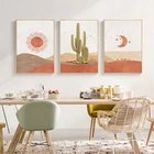 Скандинавский пейзаж, солнце и луна, кактус, пустыня, холст, живопись, Художественная печать, картина для дома, гостиной, украшения, современные плакаты