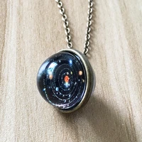 new fashion galaxy double side glass solar system planet cabochon pendant necklace chain man women unisex jewelry