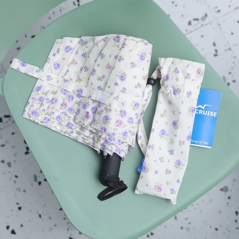 Женский зонт белый фиолетовый сиреневый цветочный для девушек складной