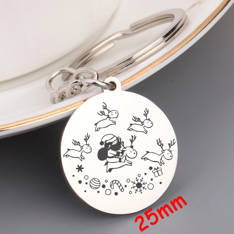 Stick Figure Santa Claus And Elk Dangle Round Keychain For Christmas New Year Exclusive Gift Tree Decoration | Украшения и
