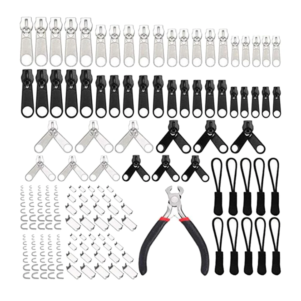 

183Pcs/Set Zipper Repair Kit Zipper Replacement Puller Kit + Plier Tool