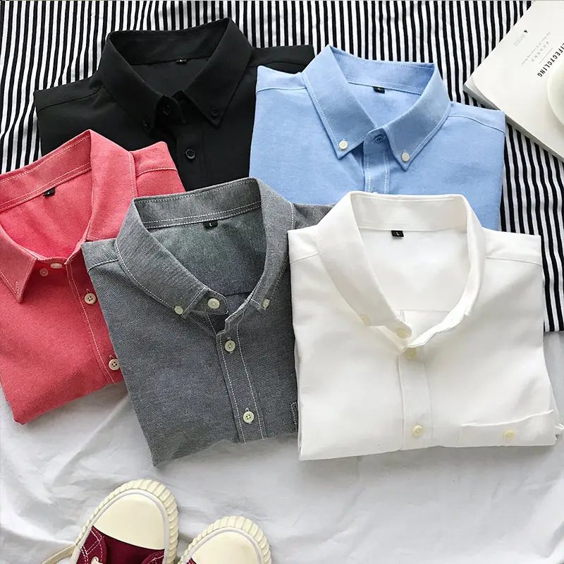 

Рубашка мужская хлопковая с коротким рукавом, однотонная Повседневная Сорочка свободного покроя, однобортная, с карманами, модель LH1020, лето