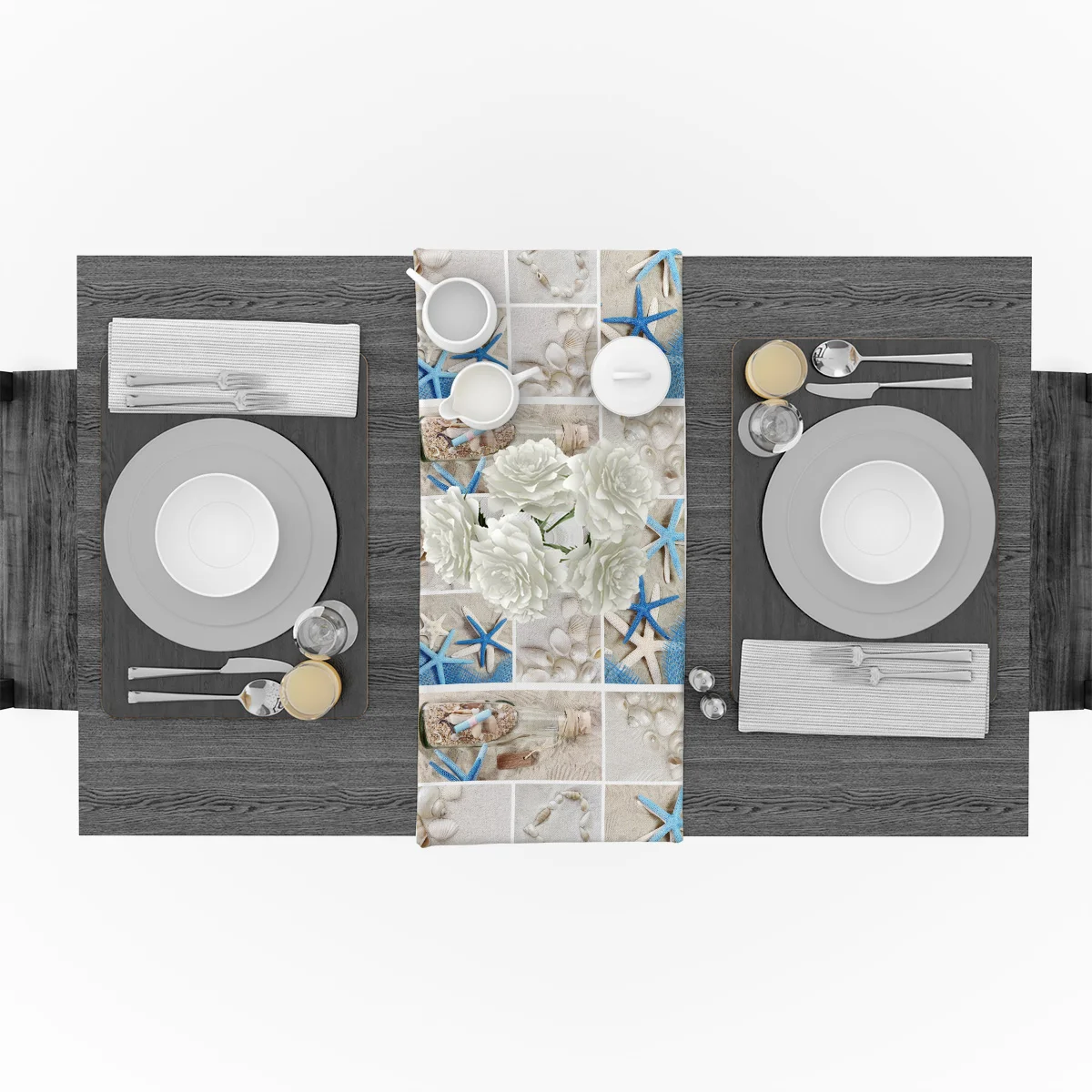 Modern Table Runner Beach Shell Drifting Bottle Print Runners for Wedding Party Home Decorations Picnic Dining Cover |