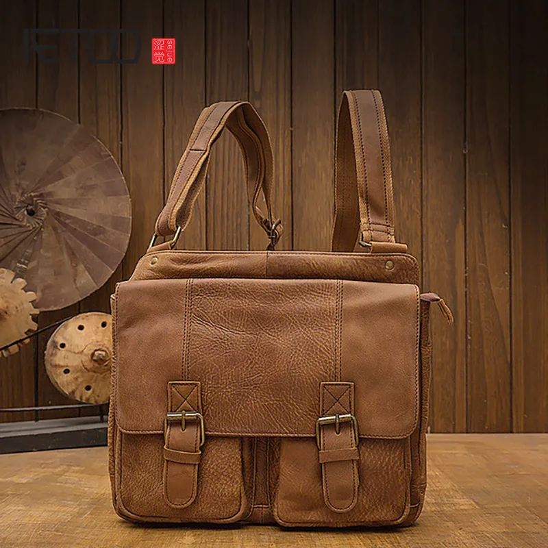 AETOO винтажная кожаная сумка через плечо повседневная Портативная