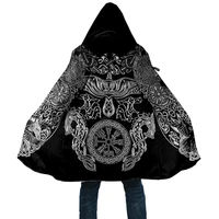 viking style cloak raven of odin and drakkar on fire 3d printed hoodie cloak men women winter fleece wind breaker warm cloak