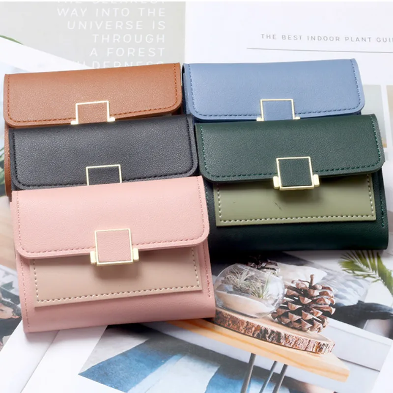 

2021 Women's Wallet Short Korean Small PU three-fold Wallet Fashion Card Holder Simple Clutch Wallet Purse Female Hasp For Girl