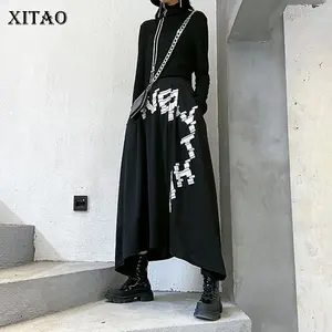 Женская юбка с буквенным принтом XITAO, асимметричная плиссированная юбка лоскутного покроя с эластичным поясом размера плюс, весна-лето 2020
