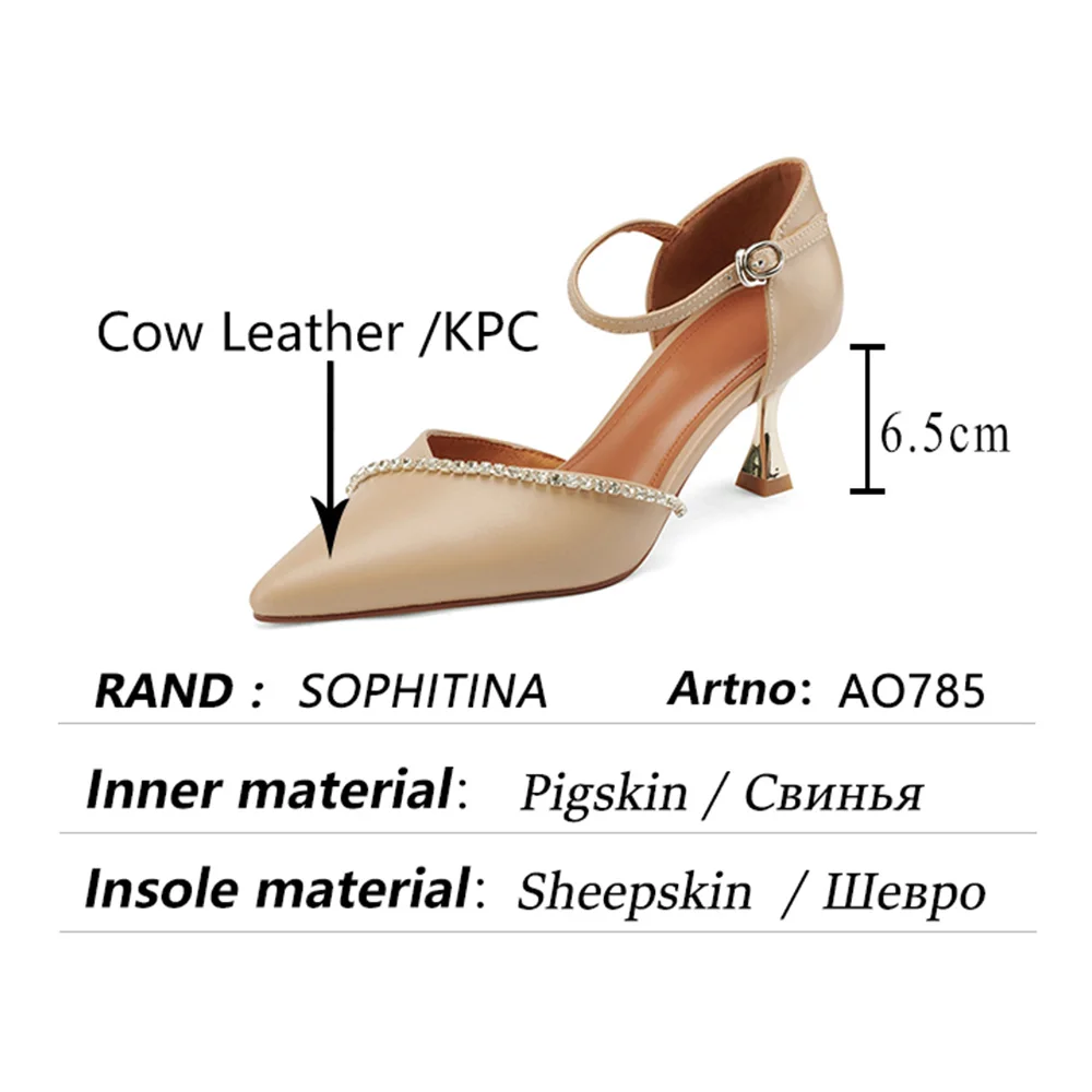 

SOPHITINA Cover Heel Women Sandals Rhinestone Luxury Genuine Leather Stiletto Shoes Pointed Party Ladies Shoes Summer New AO785