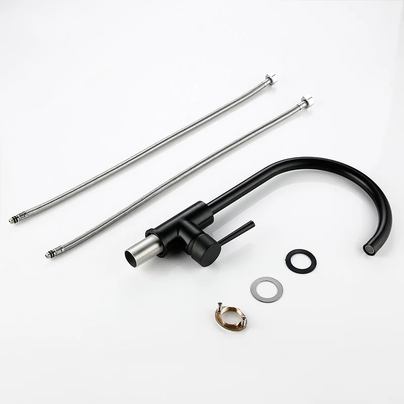 Высококачественный матовый черный кухонный смеситель в минималистском стиле