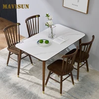 Light Luxury Rock Board Dining Table And Chair Set Rectangular Nordic Home Small Apartment Solid Wood Restaurant Furniture For 4