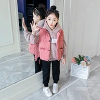 fashion warm winter spring autumn sweater pants vest sets kids girl suits 3pcs sports plus velvet outfits baby toddler children