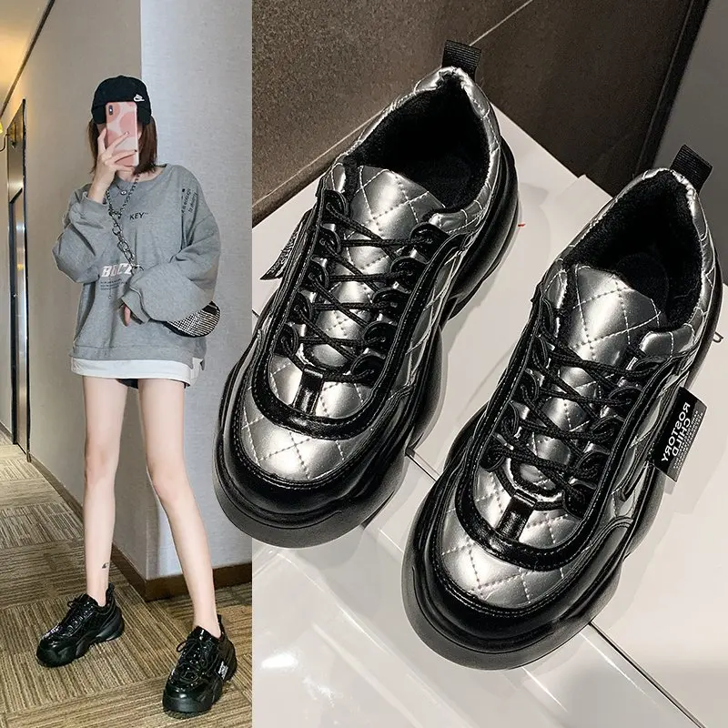 

2020 женская обувь зимние теплые и бархатные повседневные спортивные женские ботинки черные Универсальные женские ботинки на толстой подошв...