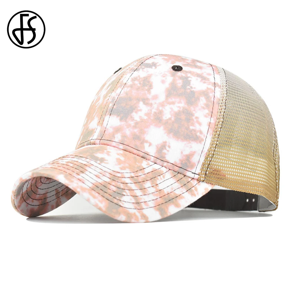 

FS Fashion Tie-dye High Quality Gradient Snapback Hip Hop Caps Mesh Trucker Cap Summer Breathable Baseball Hats For Women Men
