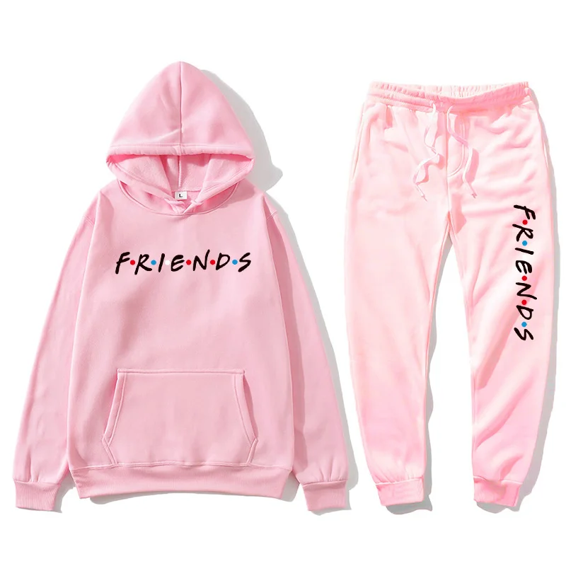 

2021 new Friends letter printing men and women couple suit hoodie sweatshirt + sweatpants fleece Harajuku Sudderas Mujer long sl