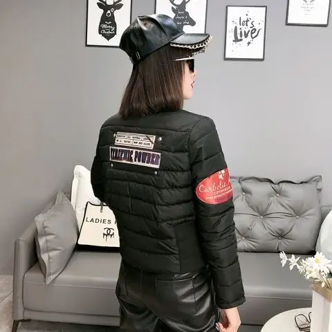 

Women 's Cotton -Padded Jacket 2021 Korean Style Short Youth Patch Personality Slim Fit Versatile Cotton -Padded Jacket