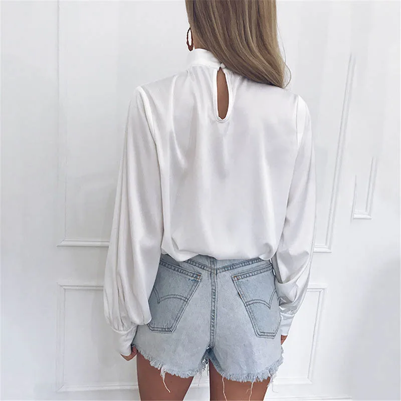 Офисная женская шифоновая блузка с рукавом-фонариком Женская Осенняя Однотонная