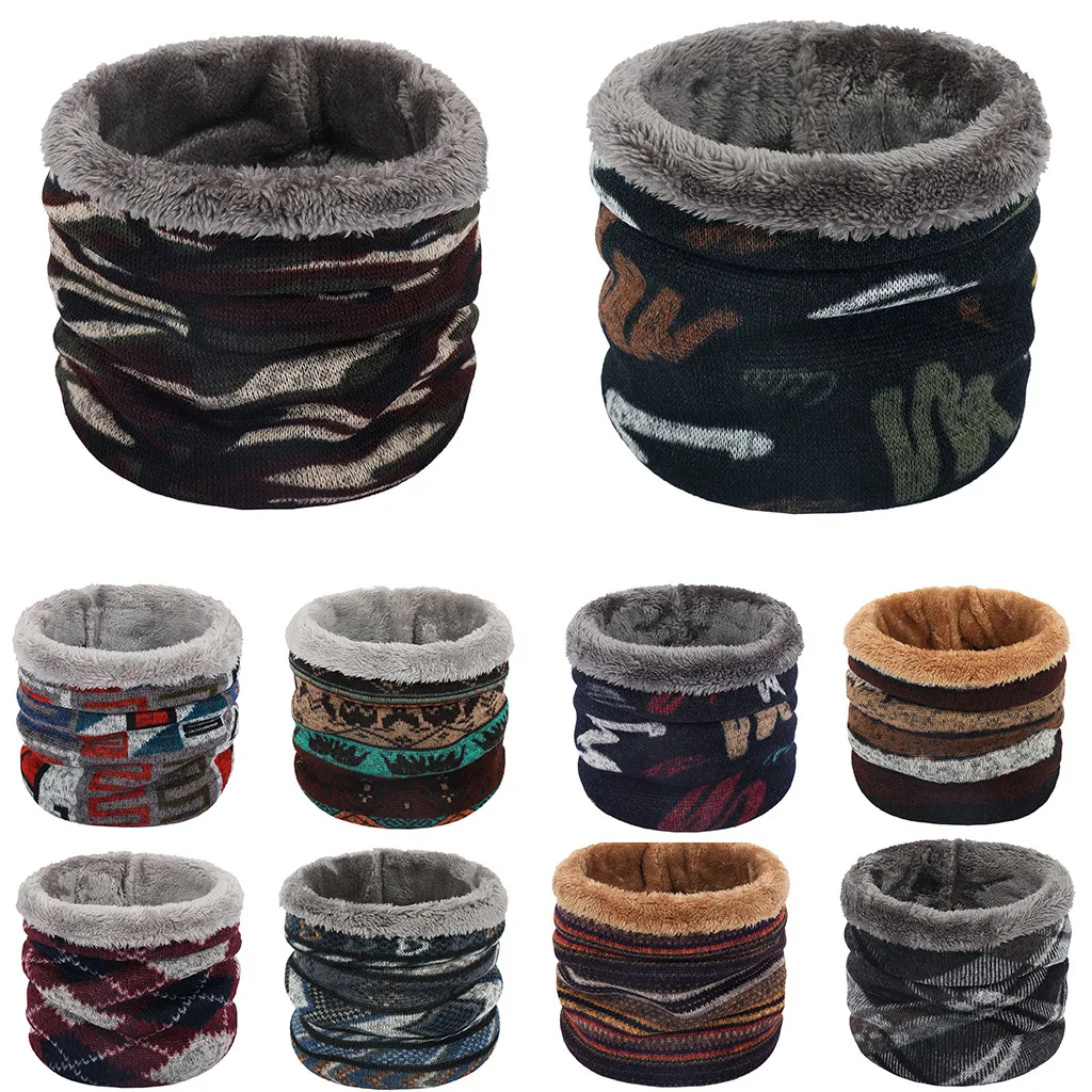 Камуфляжный вязаный брелок с мехом хомут шарф шарфы бархатный воротник шеи Зима