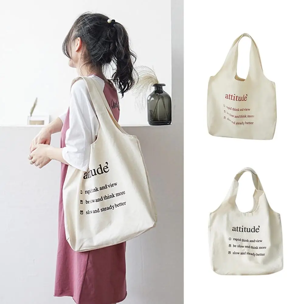Женская хлопковая Холщовая Сумка для покупок с буквенным принтом Большая