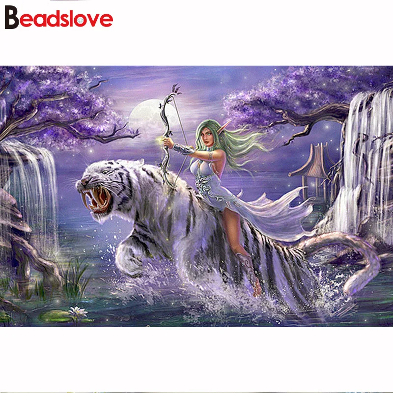 

Алмазная живопись 5d «сделай сам» Beauty & Tiger, вышивка крестиком, мозаика из страз, полноразмерная вышивка из страз, украшение для дома