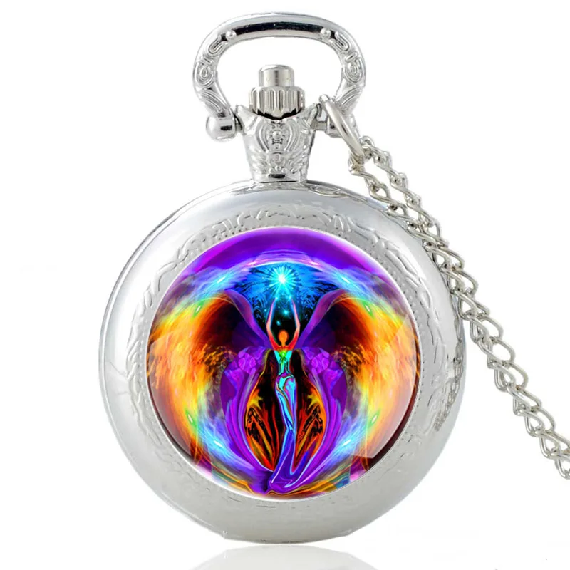 

Уникальные чакры, искусство, религиозный ангел, дизайн, винтажные кварцевые карманные часы для мужчин и женщин, кулон, ожерелье, часы, подарки